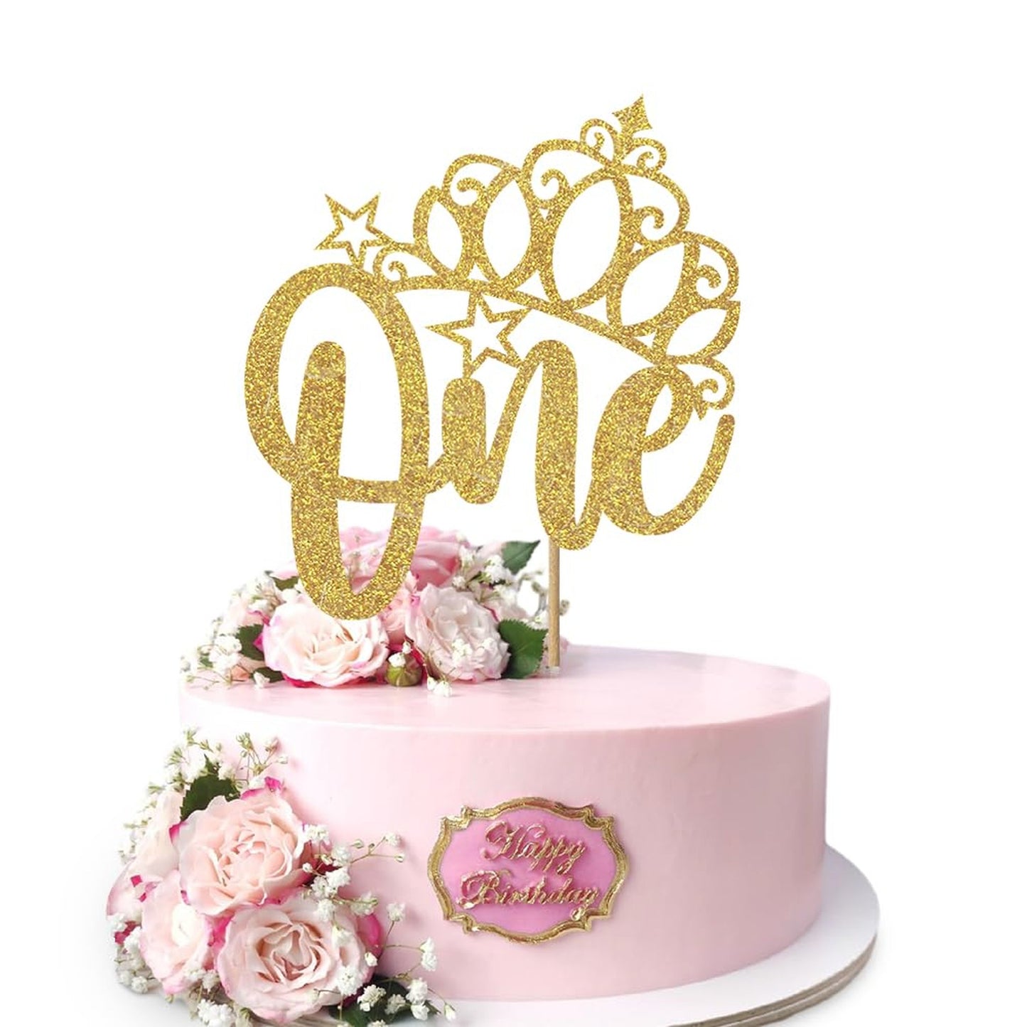 Gold Glitter Baby First Birthday Cake Topper - Celebrate your little one's special day with this adorable cake decoration. Perfect for baby showers and 1st birthday parties!