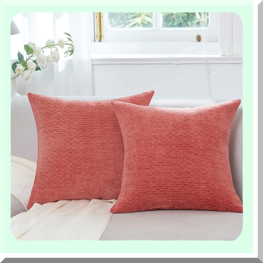 Chenille Luxe Dusty Cedar Pillow Covers - Set of 2 | 18x18 Inch Square Cushion Covers for Couch, Sofa, Bed | Farmhouse Home Decor - Living Room Accent