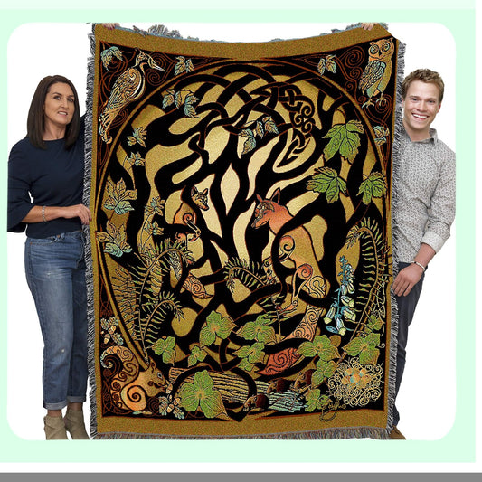Enchanted Forest Friends Cotton Tapestry Blanket - Woodland Fox & Animals, 72x54, Made in USA