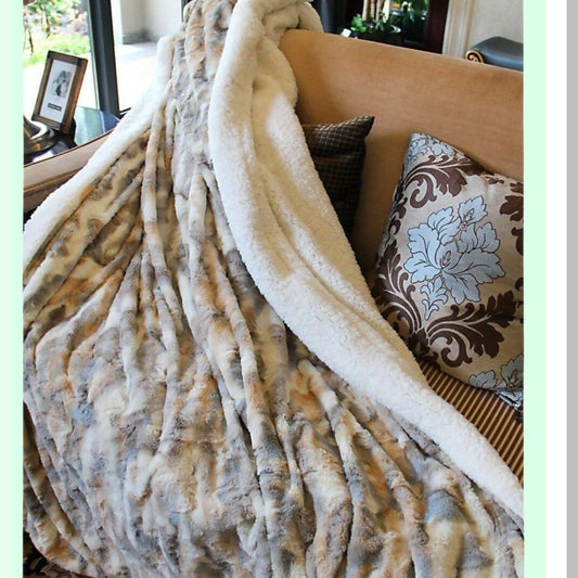 Luxurious Lynx Brown Sherpa Throw - Super Soft & Warm Blanket 90x90