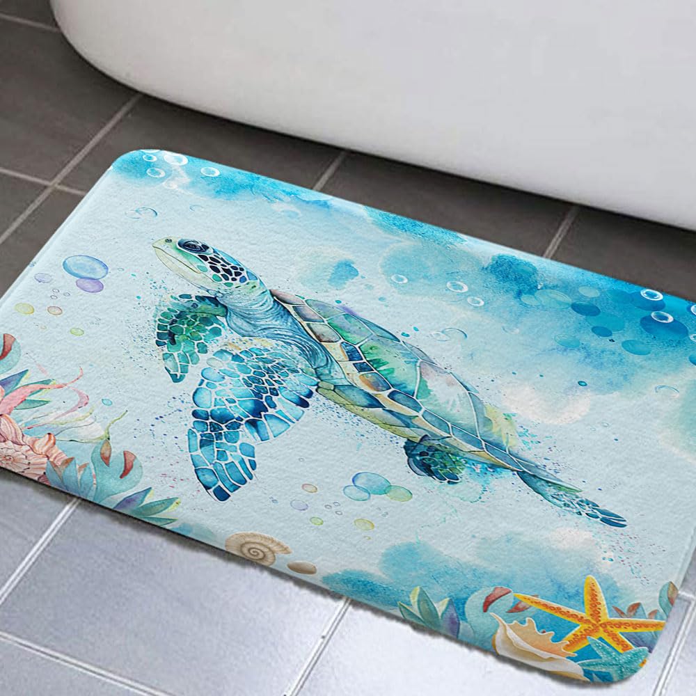 Sea Turtle Bathroom Rug 17x29 Inches
