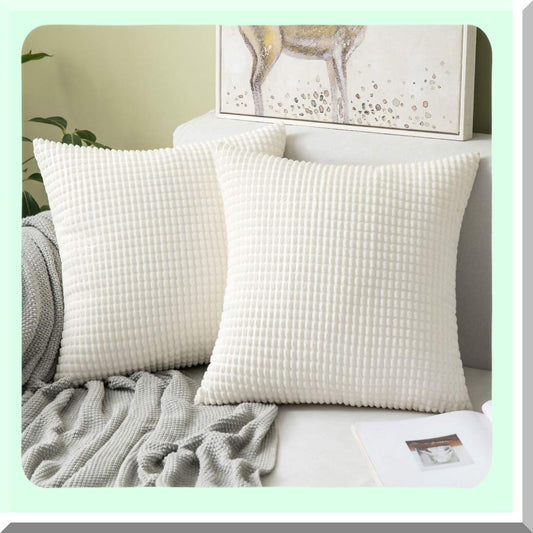 Cream White Corduroy Pillow Covers - Set of 2 | Super Soft 18 x 18 Inch Decorative Throw Pillows for Couch, Sofa, Bedroom, Living Room - Home Decor Cushion