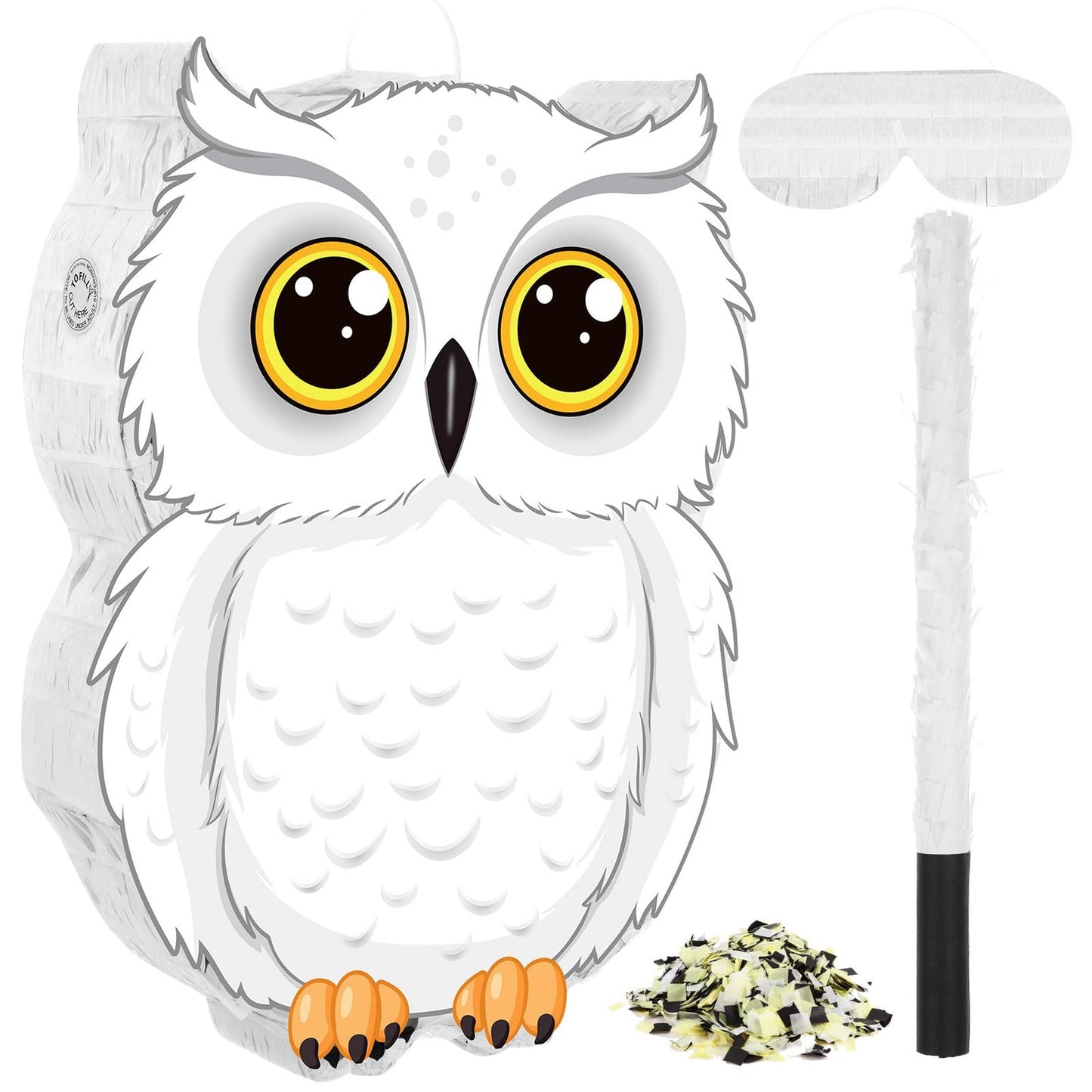 Snowy Owl Pinata Party Pack - Includes Pinata, Stick, Blindfold, and Confetti for Woodland Forest Wizard Themed Baby Shower or Birthday Celebration