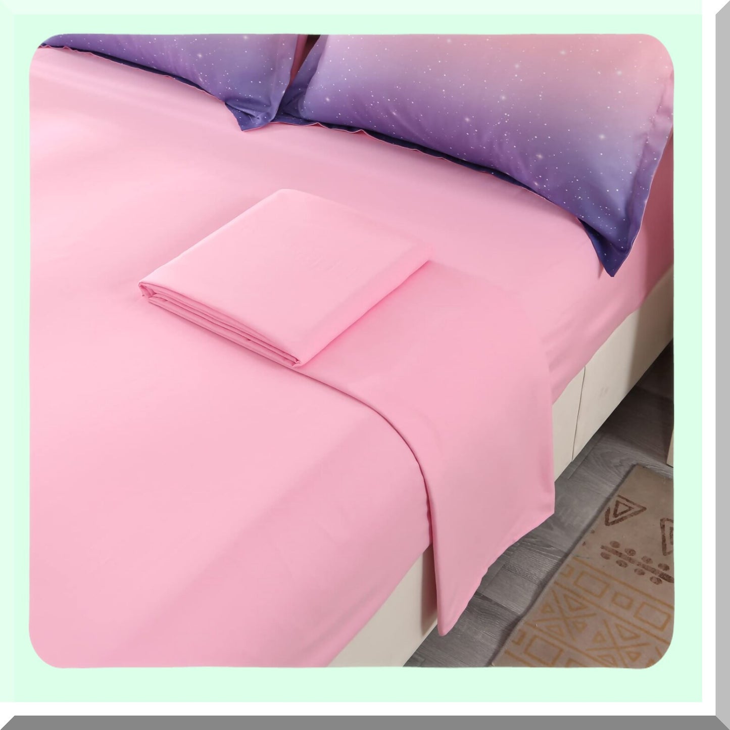 Space Glitter Queen Comforter Set - Pink Purple Galaxy Bedding for Teen Girls & Boys. Premium 5-Piece Set, Soft & Comfortable for Adults.
