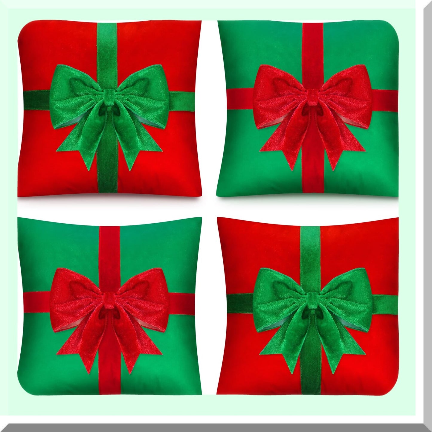 Winter Wonderland Pillow Cover Set - Xmas Holiday Farmhouse Decor Gift Box Style Throw Pillow Cases for Couch & Sofa, 18x18 Square Home Floor Décor