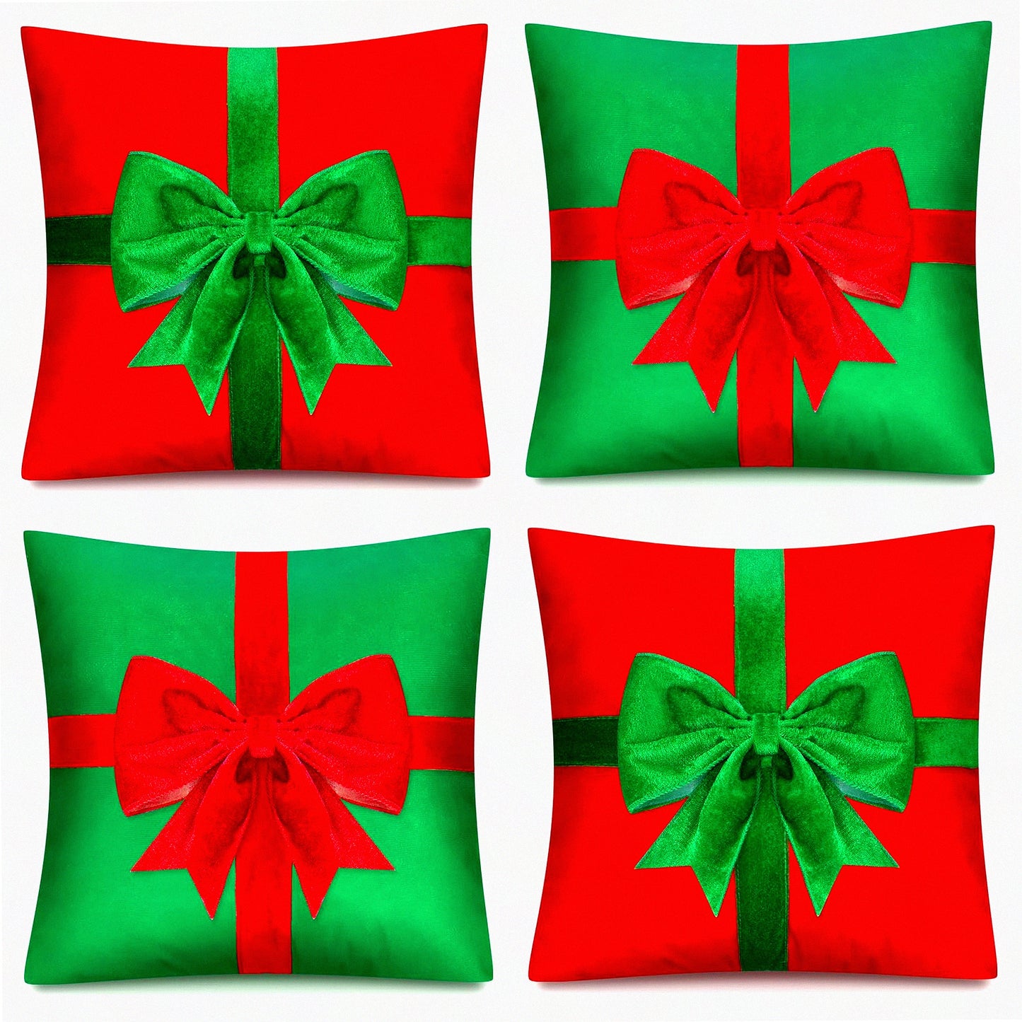 Winter Wonderland Pillow Cover Set - Xmas Holiday Farmhouse Decor Gift Box Style Throw Pillow Cases for Couch & Sofa, 18x18 Square Home Floor Décor