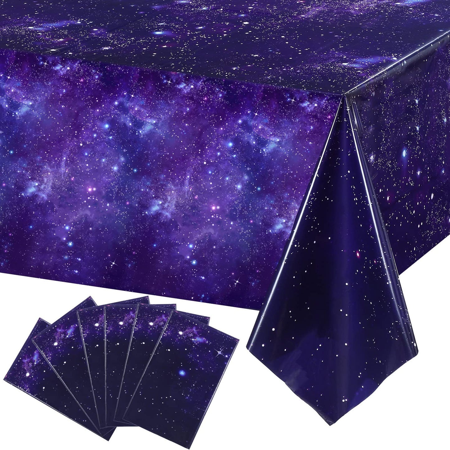 Galaxy Starry Night Tablecloth - Purple Nebula Space Party Plastic Cover for Birthday Home Decorations & Supplies, 54 X 108 Inch (6 Pack)