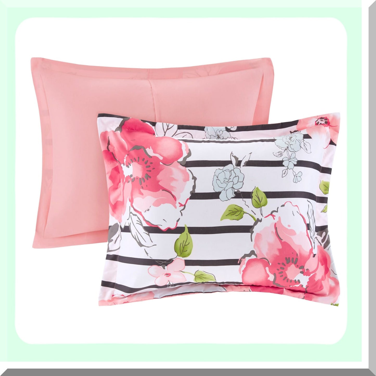 Pink Blossom Stripe Comforter Set - Twin/TwinXL - 3 Piece Floral Bedding with Long Decorative Pillow - Printed Design for Ultimate Comfort