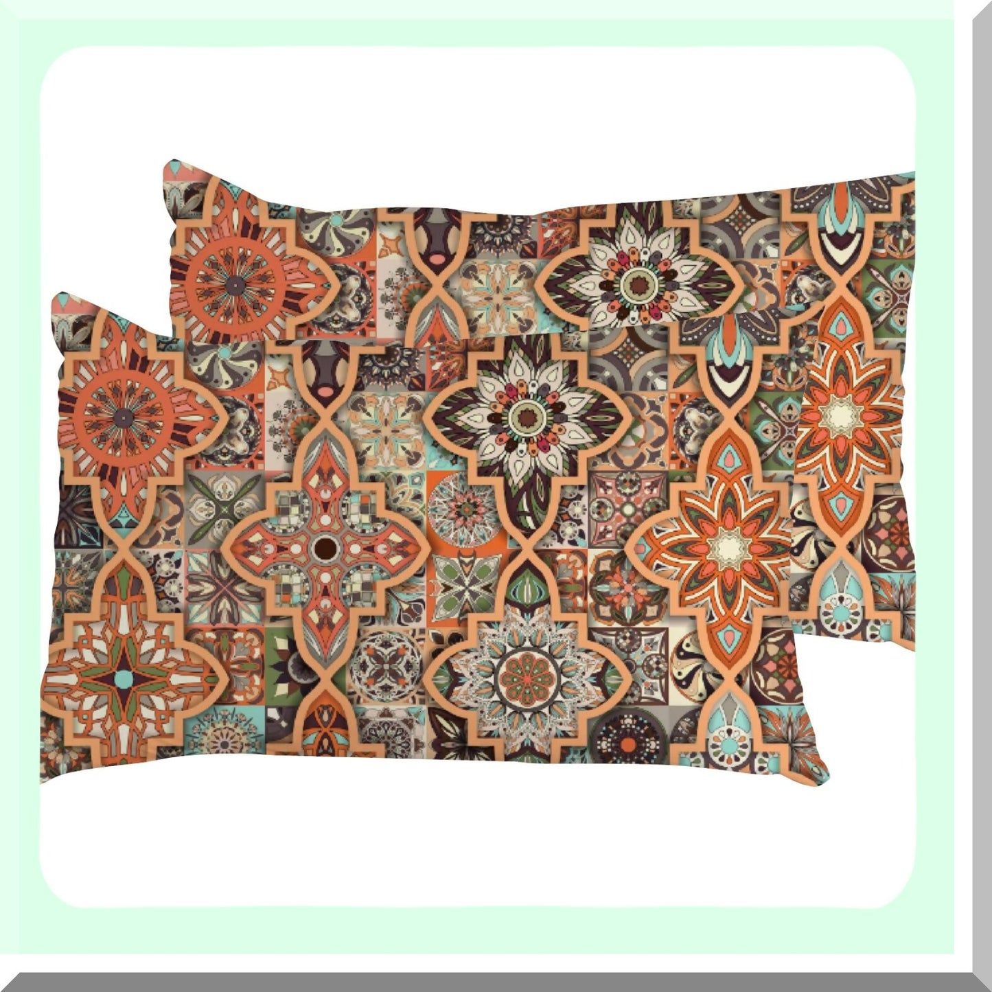 Bohemian Paisley Stripe Pillowcase Set - Vintage Ethnic Orange Brown Pillowcover Protector Sham Standard Size 20x26 Zippered - Pack of 2
