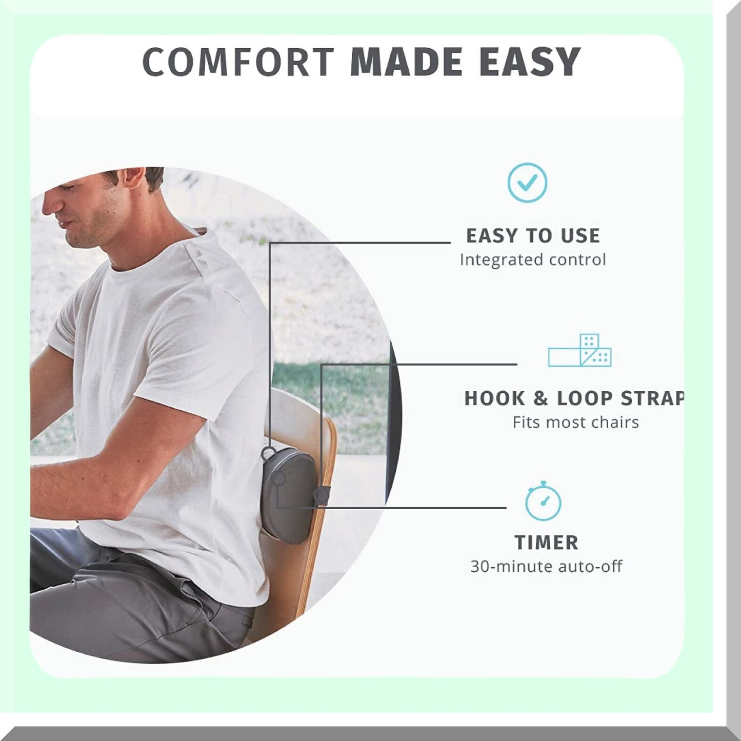 ErgoHeat Lumbar Pillow - Posture Support with 3 Heat Settings, Auto-Off Timer, Adjustable Strap for Office or Home Chair - Ultimate Comfort