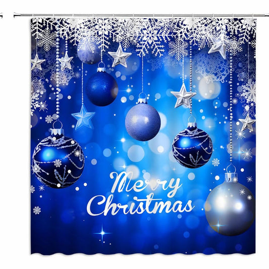 Balls Shower Curtain Blue Silver Xmas Snowflake 70x70 Inch