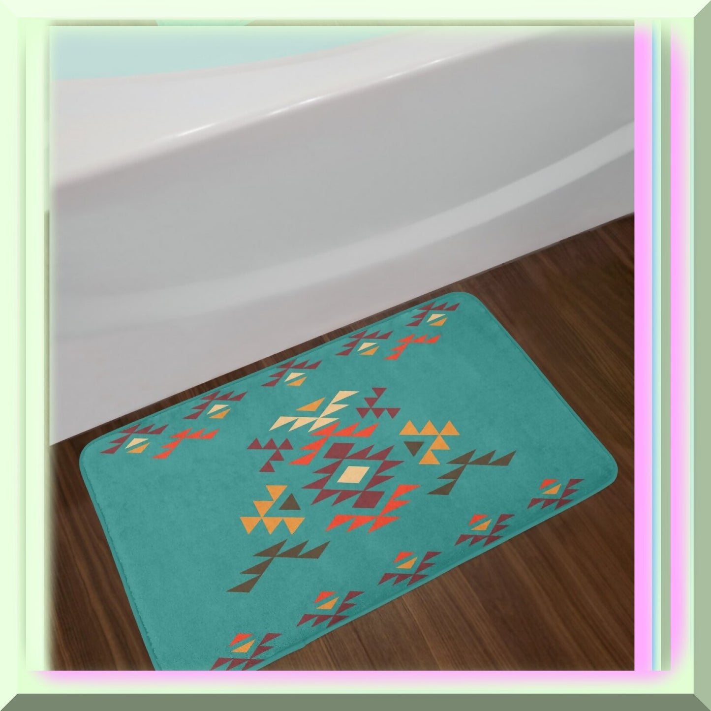 Aztec Bath Mat, Colorful Geometric Shapes, 30.2" x 20"