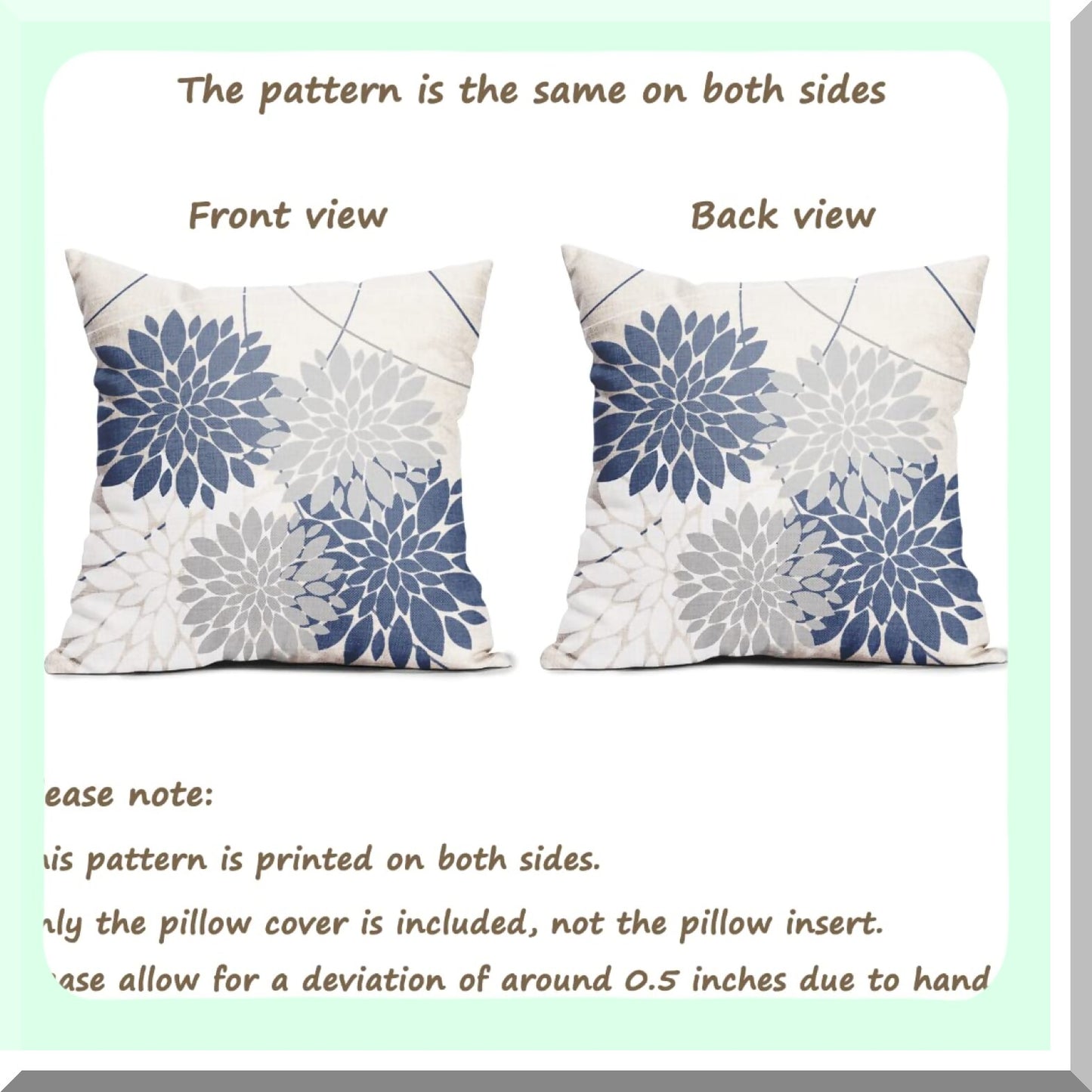 Patriotic Dahlia Flower Print Pillow Covers - Set of 2 | Navy Blue White Grey 16x16 Inch Outdoor Decor Cushion Case for Living Room Sofa Bed