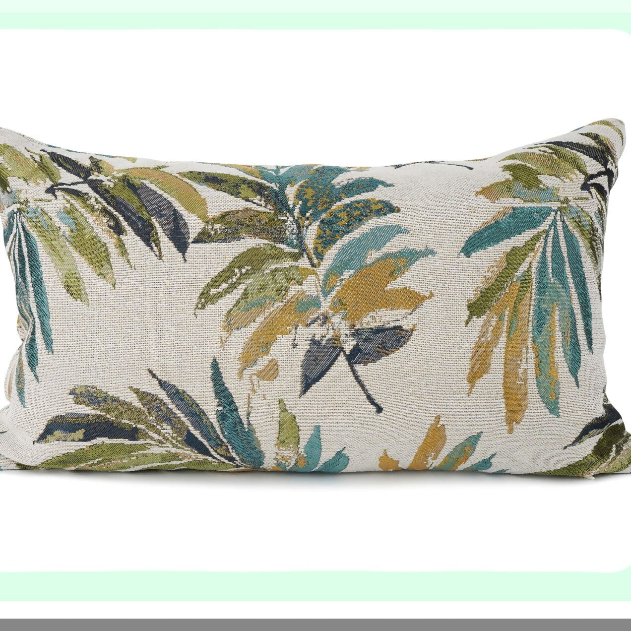 Green Leaf Chenille Embroidered Linen Lumbar Pillow Cover - Home Office Decorative Cushion Case 12x20 Inches