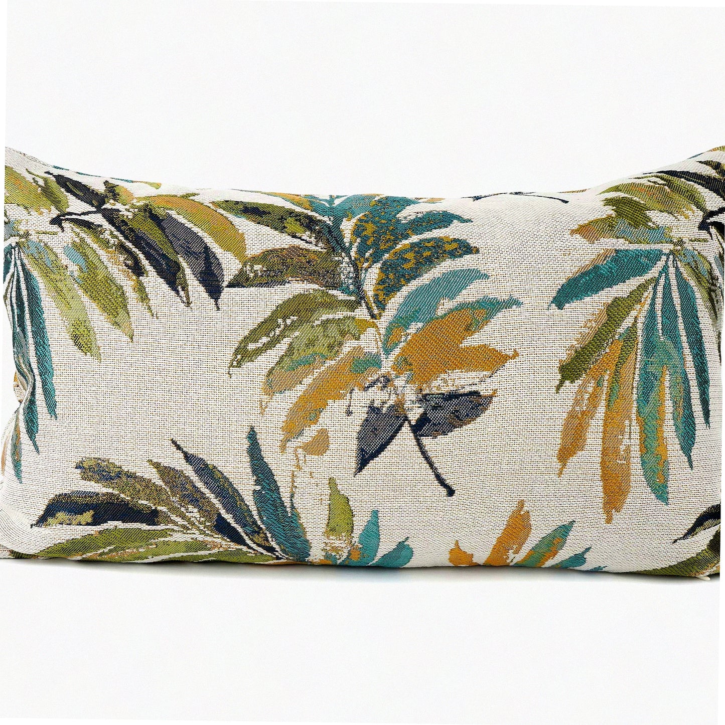 Green Leaf Chenille Embroidered Linen Lumbar Pillow Cover - Home Office Decorative Cushion Case 12x20 Inches