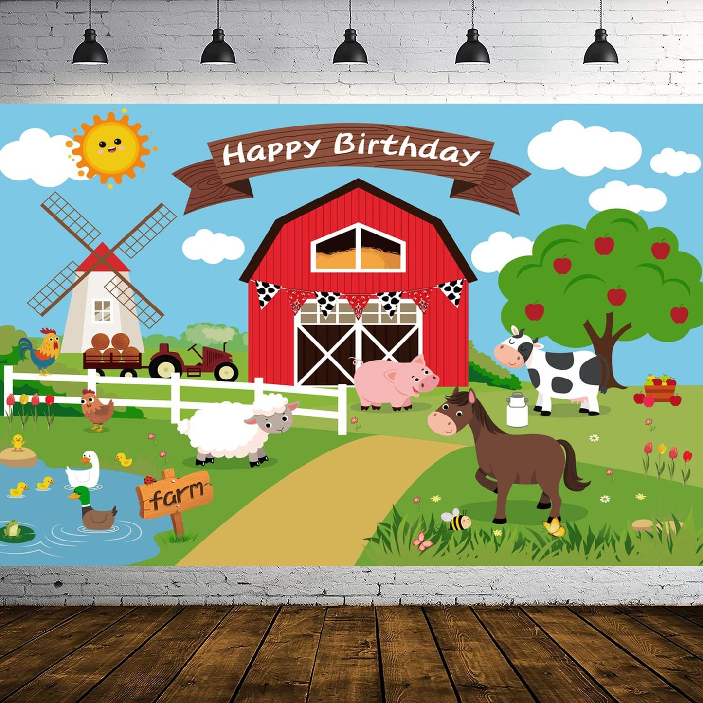 Farm Fun Party Pack - 7x5ft Farm Birthday Decorations Set for Kids' Birthday Parties & Baby Showers. Create a Happy Farm Atmosphere with this Large Farm Photography Backdrop!