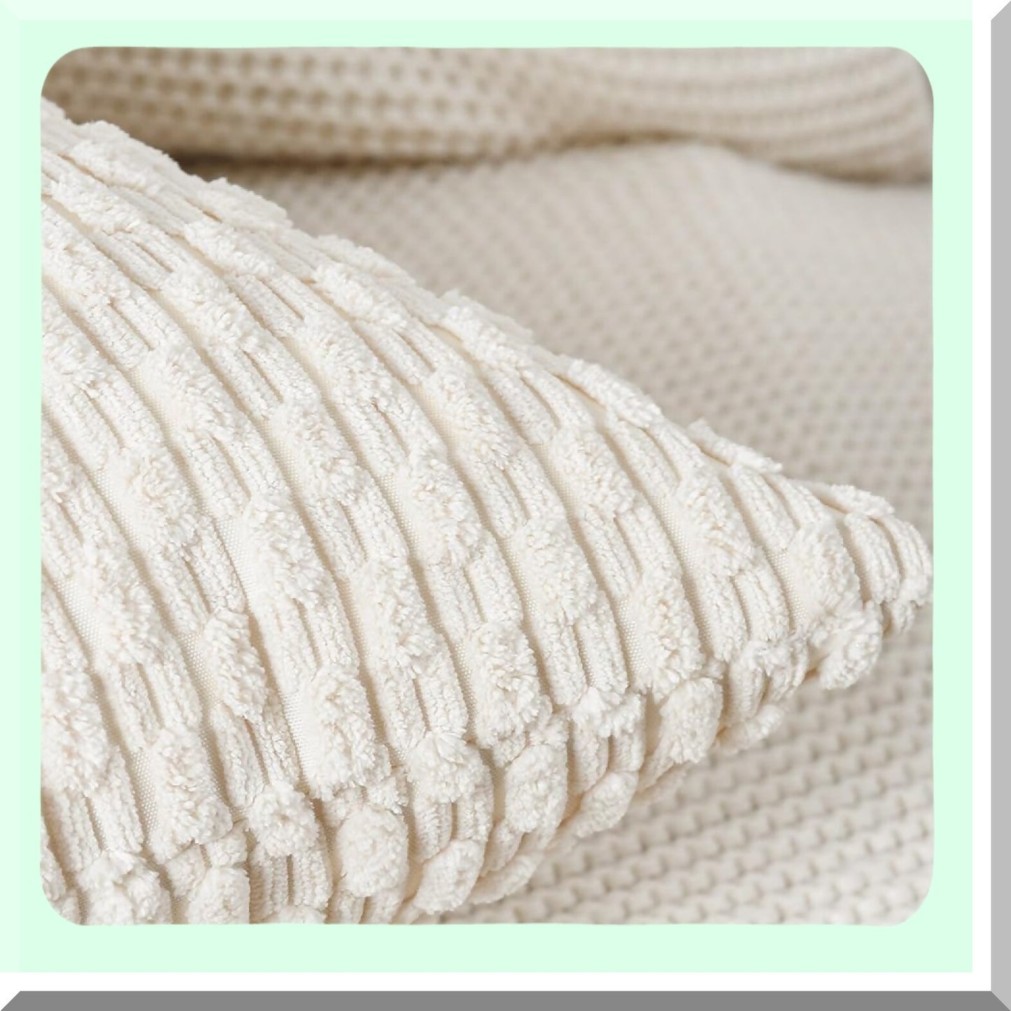 Boho Stripe Corduroy Pillow Covers - Set of 2 Cream White 14x14 Inch Soft Decorative Cushion Shell for Bedroom Sofa - Throw Pillow Pack