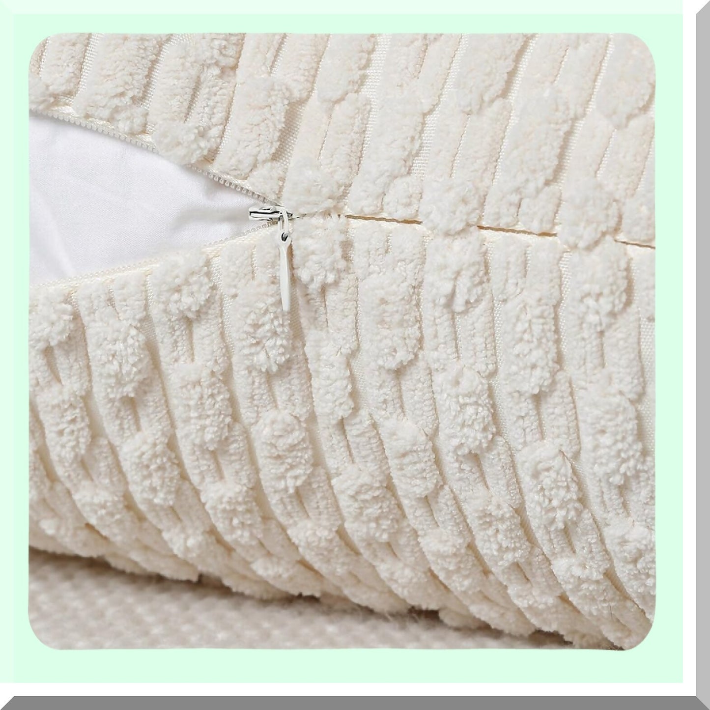 Boho Stripe Corduroy Pillow Covers - Set of 2 Cream White 14x14 Inch Soft Decorative Cushion Shell for Bedroom Sofa - Throw Pillow Pack