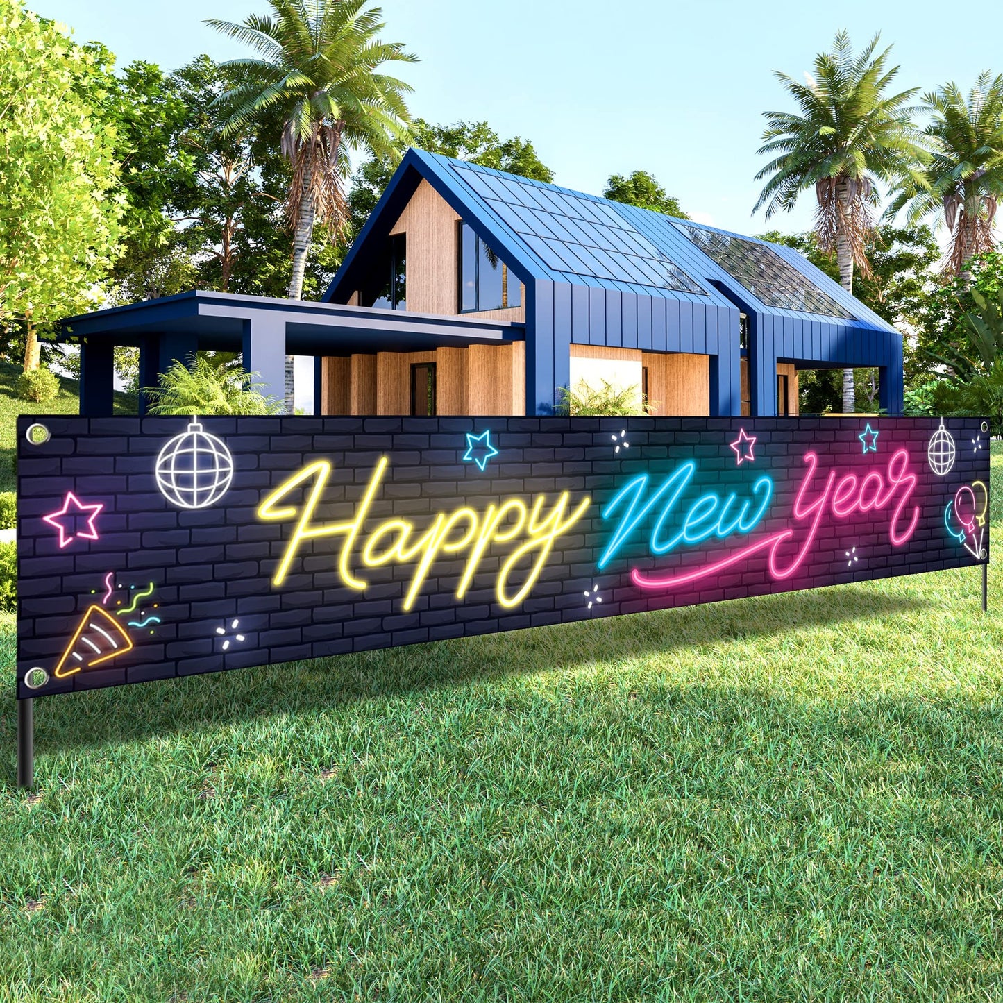 Jumbo New Year Yard Banner - 120x20 Inch Happy New Year Sign for NYE Decorations & 2024 Eve Party Supplies - XL Happy New Year Decorations