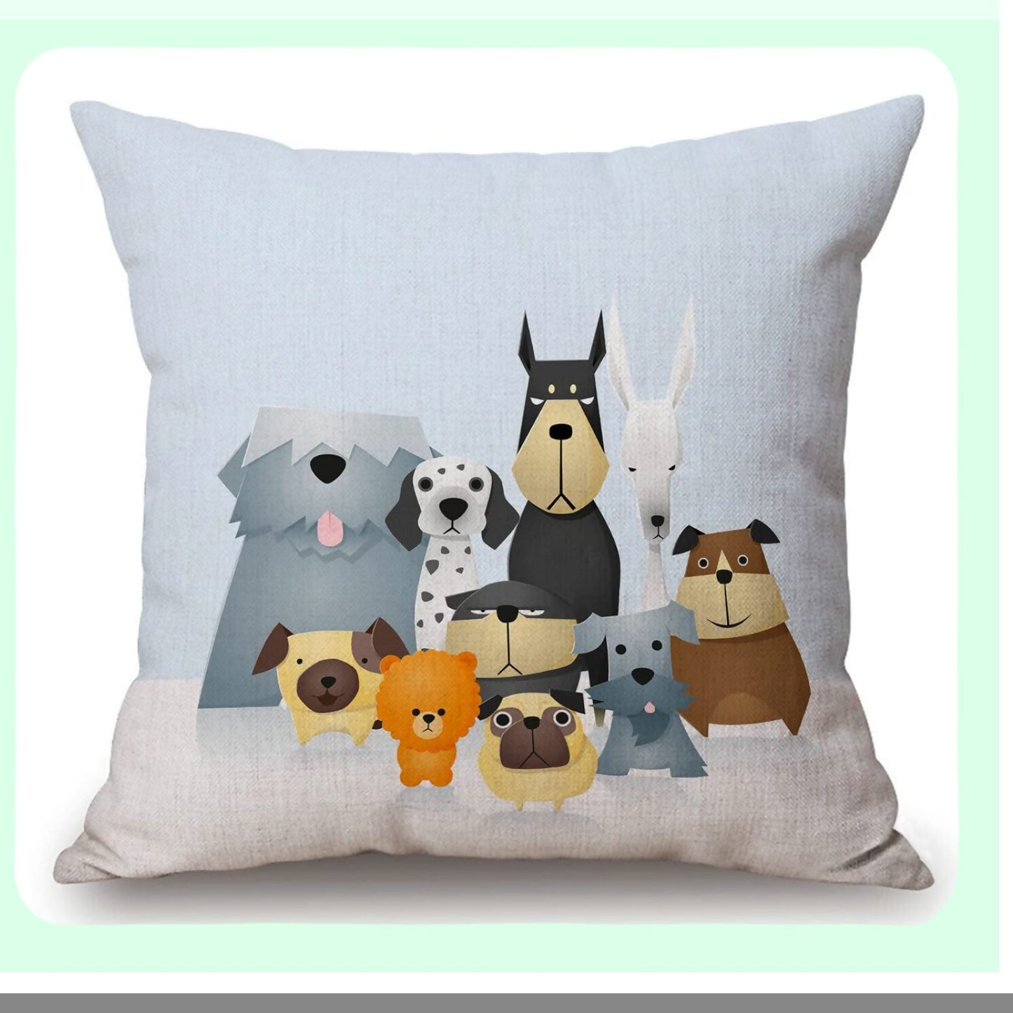 Funny Paws Pillow Cover - Cute Cartoon Dogs Lover Decorative Case for Home Decor, 18x18 Inches Square Pillowcase with Colorful Dalmatian, Bulldog, Pug, and Poodle Designs