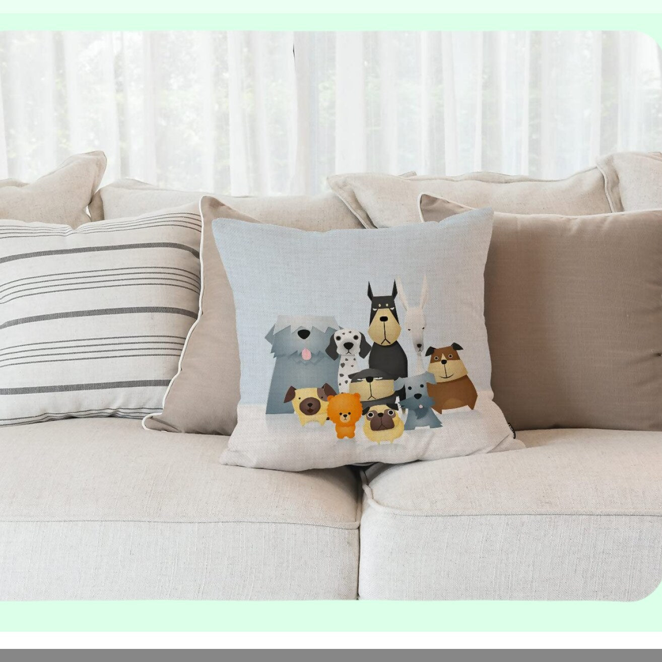 Funny Paws Pillow Cover - Cute Cartoon Dogs Lover Decorative Case for Home Decor, 18x18 Inches Square Pillowcase with Colorful Dalmatian, Bulldog, Pug, and Poodle Designs