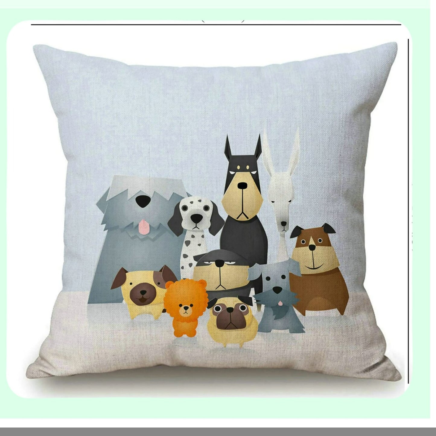 Funny Paws Pillow Cover - Cute Cartoon Dogs Lover Decorative Case for Home Decor, 18x18 Inches Square Pillowcase with Colorful Dalmatian, Bulldog, Pug, and Poodle Designs