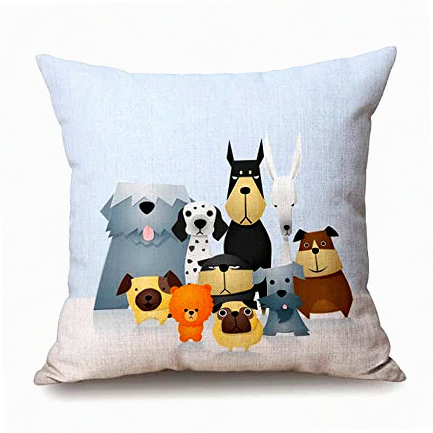 Funny Paws Pillow Cover - Cute Cartoon Dogs Lover Decorative Case for Home Decor, 18x18 Inches Square Pillowcase with Colorful Dalmatian, Bulldog, Pug, and Poodle Designs