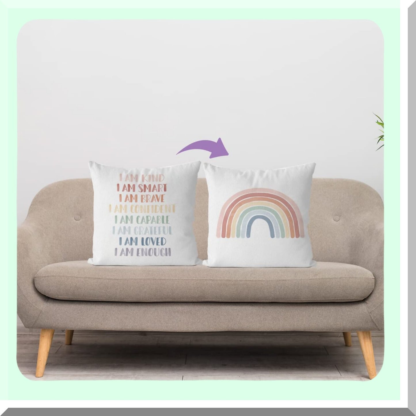 Rainbow Affirmations Kids Reversible Pillow Cover - Inspirational Cushion Case for Nursery Decor - Decorative Pillowcase for Kid's Room - 18X18 Inch