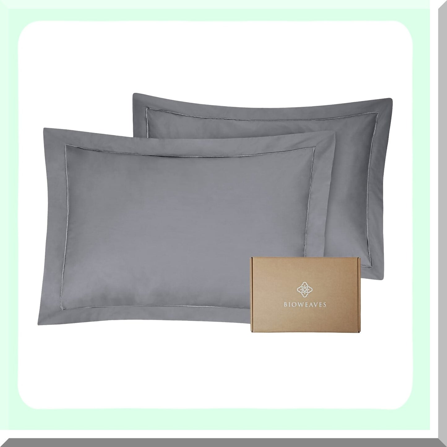 CoolCotton Percale Pillow Shams - Standard Size Set of 2 - Soft & Crisp 300 TC GOTS - Steel Grey - Rich Marrowing Detail - Naturally Cooling - Breathable