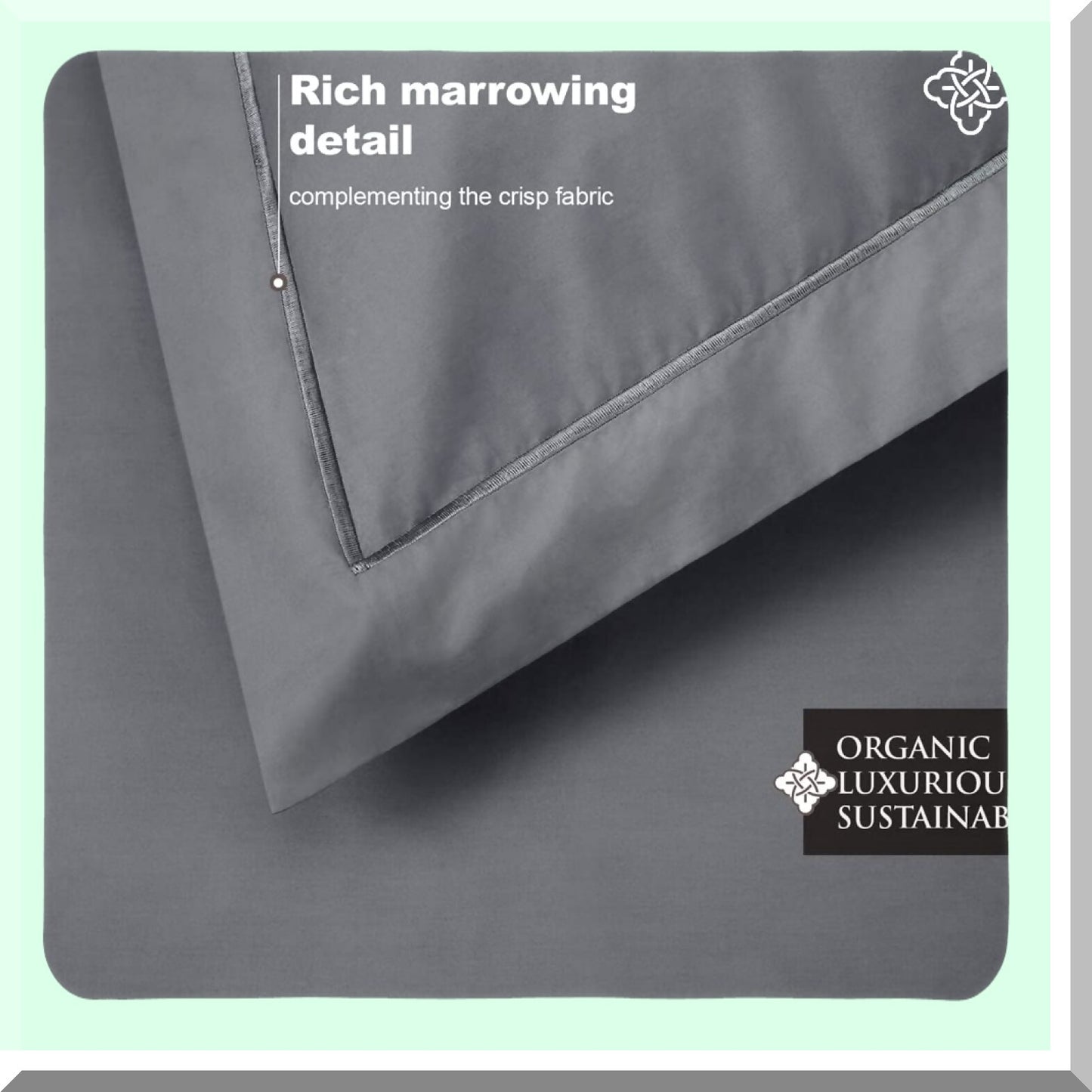 CoolCotton Percale Pillow Shams - Standard Size Set of 2 - Soft & Crisp 300 TC GOTS - Steel Grey - Rich Marrowing Detail - Naturally Cooling - Breathable