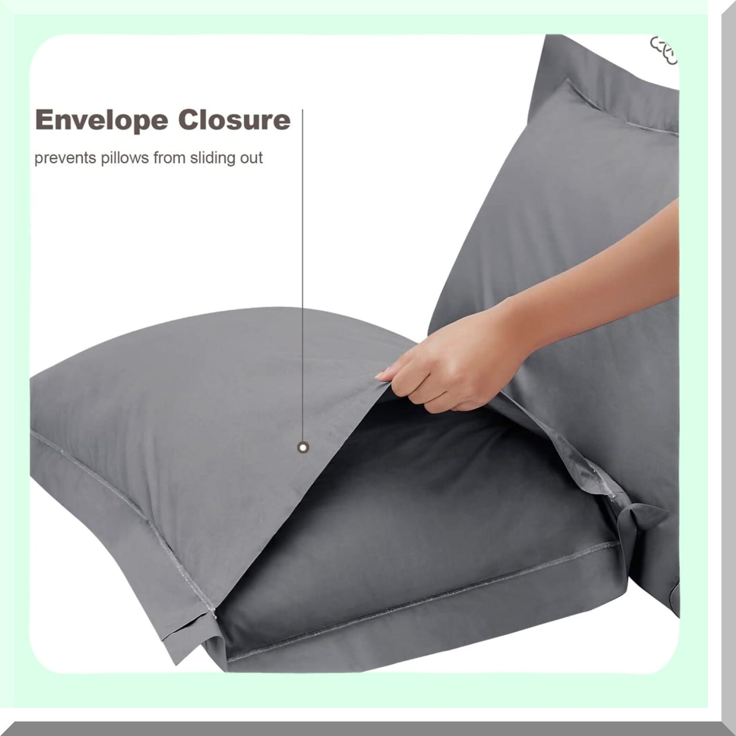 CoolCotton Percale Pillow Shams - Standard Size Set of 2 - Soft & Crisp 300 TC GOTS - Steel Grey - Rich Marrowing Detail - Naturally Cooling - Breathable
