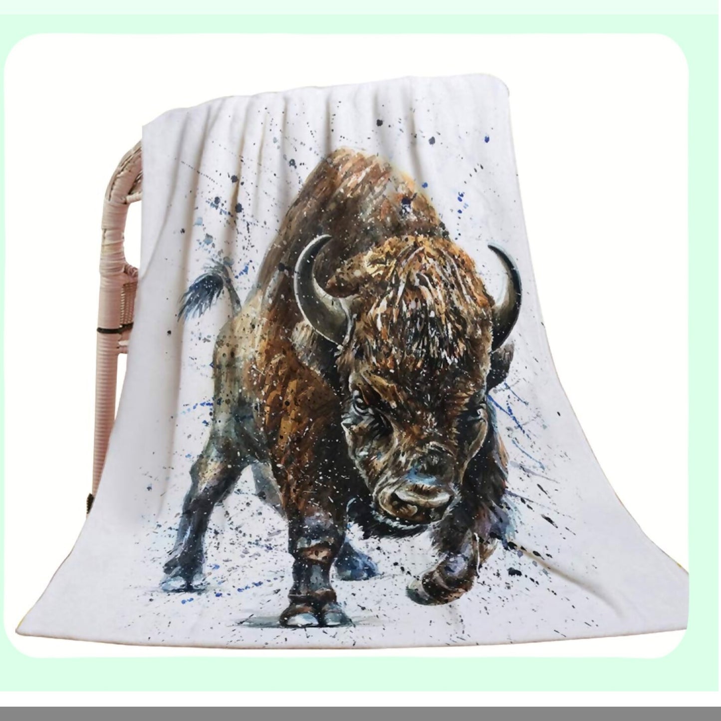 Wild Bison Watercolor Throw Blanket - Soft, Warm, Decorative Blanket for Bed, Chair, Couch, Sofa - 30"x40""