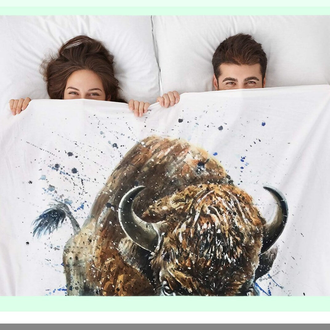 Wild Bison Watercolor Throw Blanket - Soft, Warm, Decorative Blanket for Bed, Chair, Couch, Sofa - 30"x40""