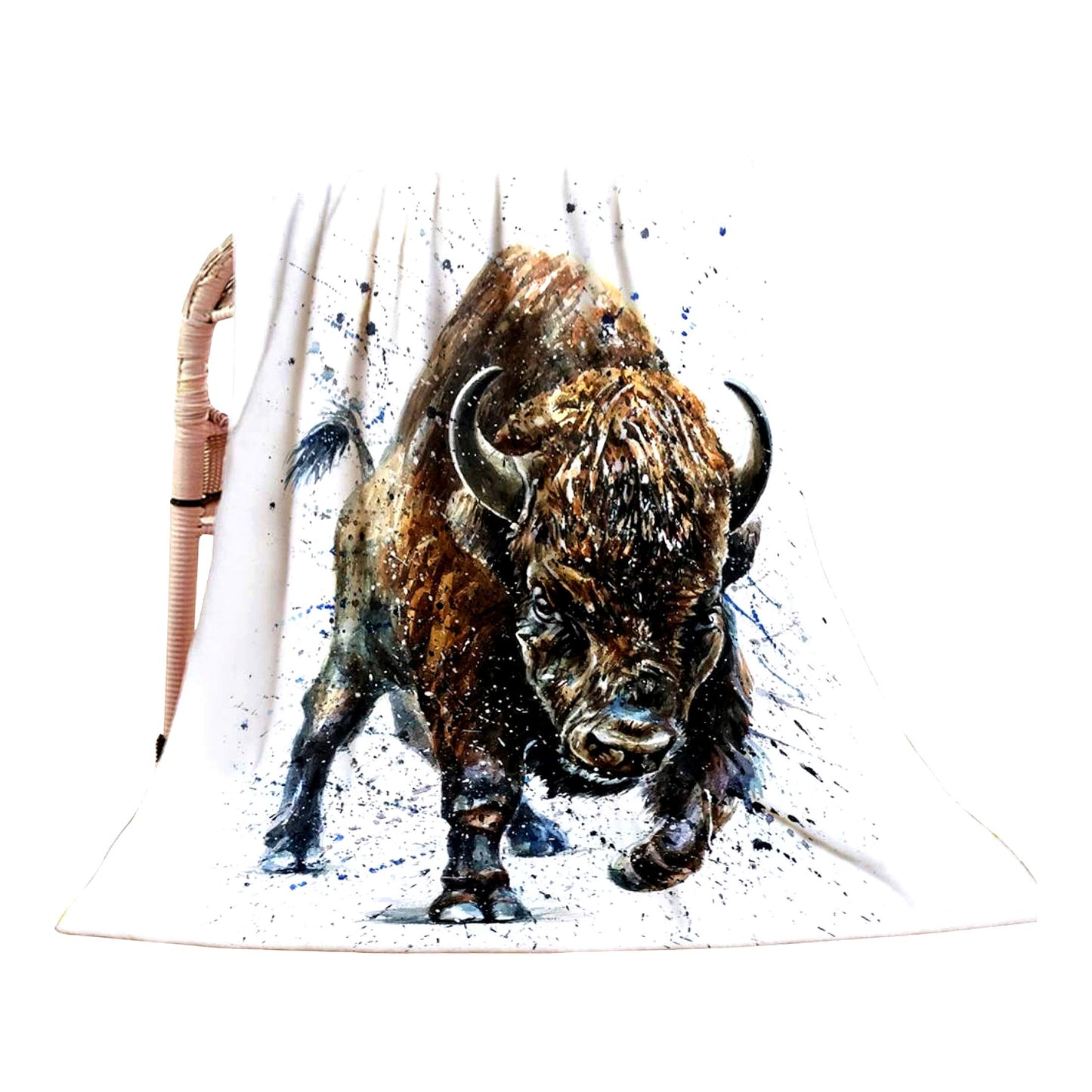 Wild Bison Watercolor Throw Blanket - Soft, Warm, Decorative Blanket for Bed, Chair, Couch, Sofa - 30"x40""