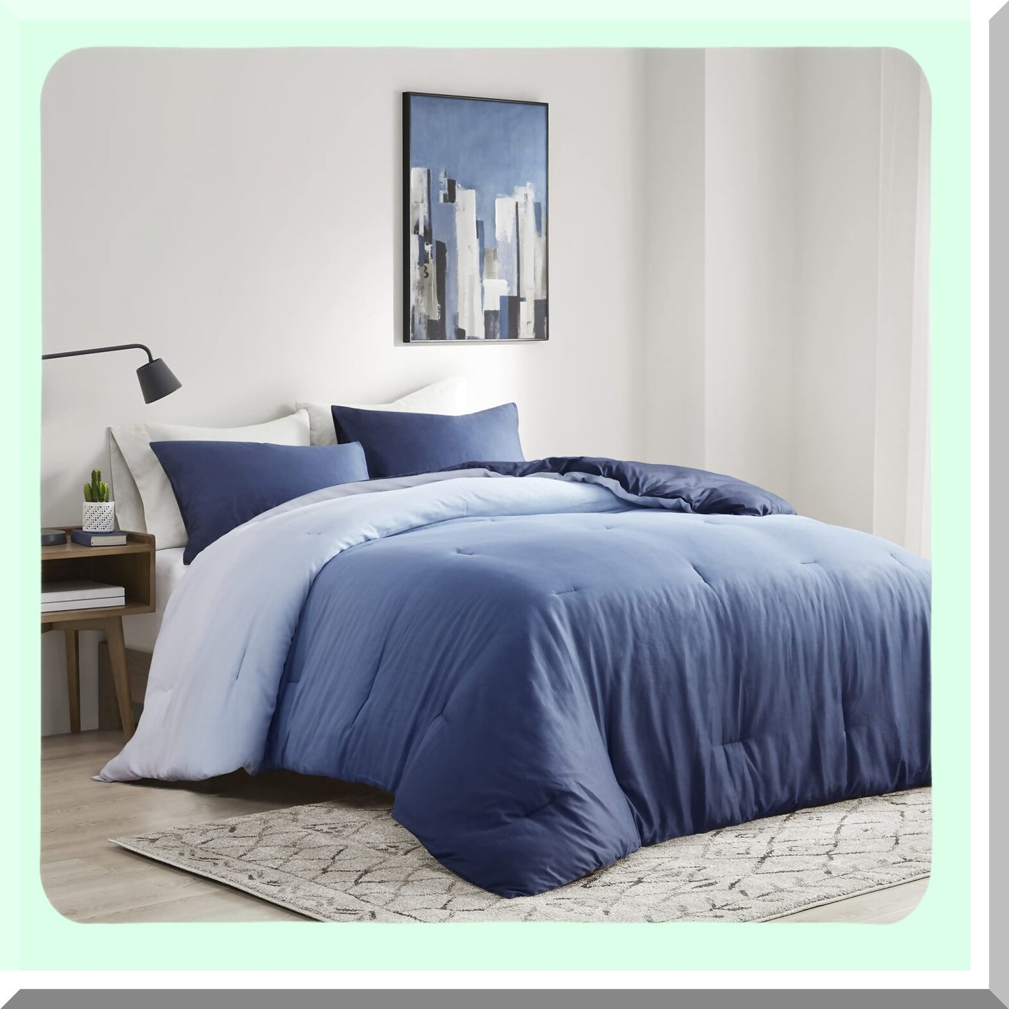 Indigo Blue Sateen Comforter Set - All Season Down Alternative Bedding with Matching Shams - Soft, Breathable, Cozy - Full/Queen Size 90"x90" - Trendy 3 Piece