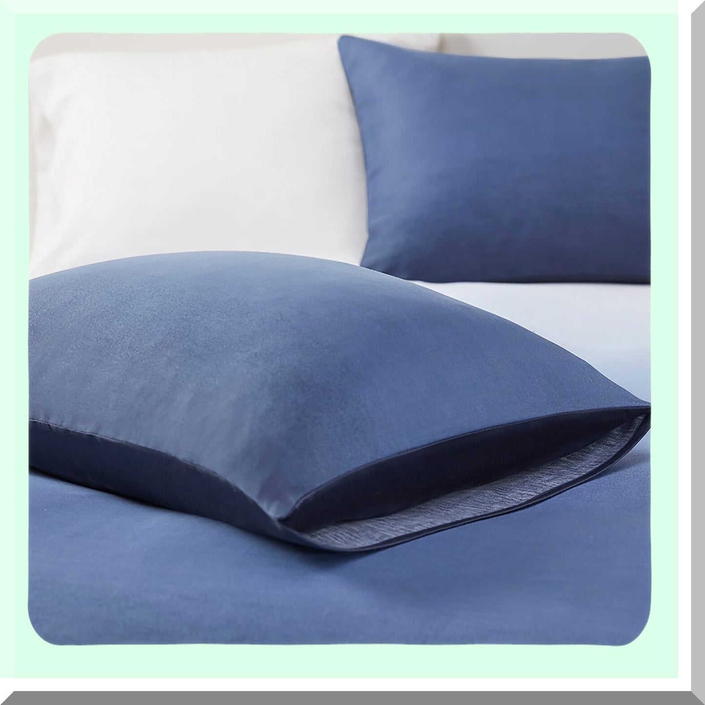 Indigo Blue Sateen Comforter Set - All Season Down Alternative Bedding with Matching Shams - Soft, Breathable, Cozy - Full/Queen Size 90"x90" - Trendy 3 Piece