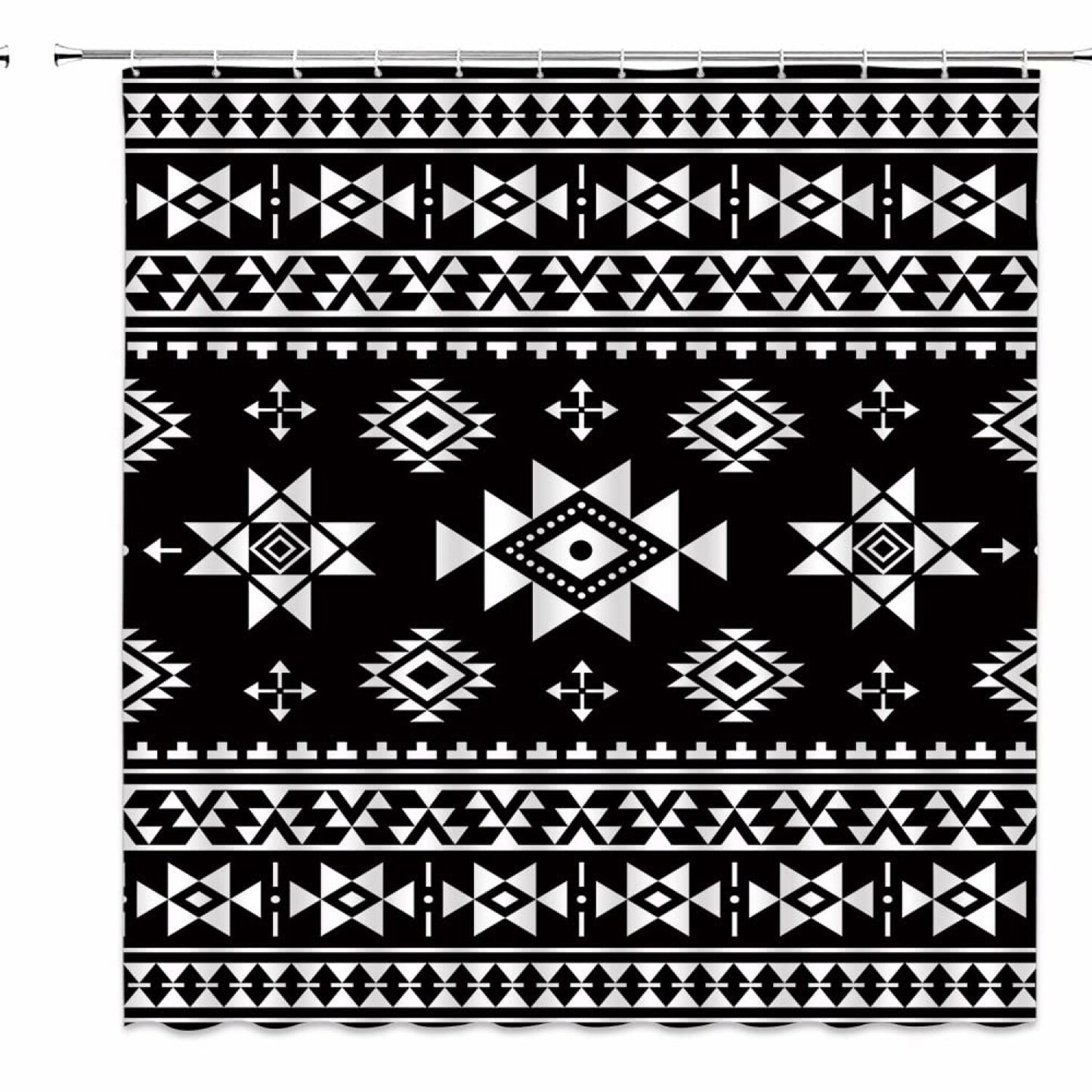 Aztec Black White Shower Curtain with Hooks