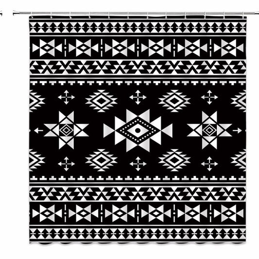 Aztec Black White Shower Curtain with Hooks