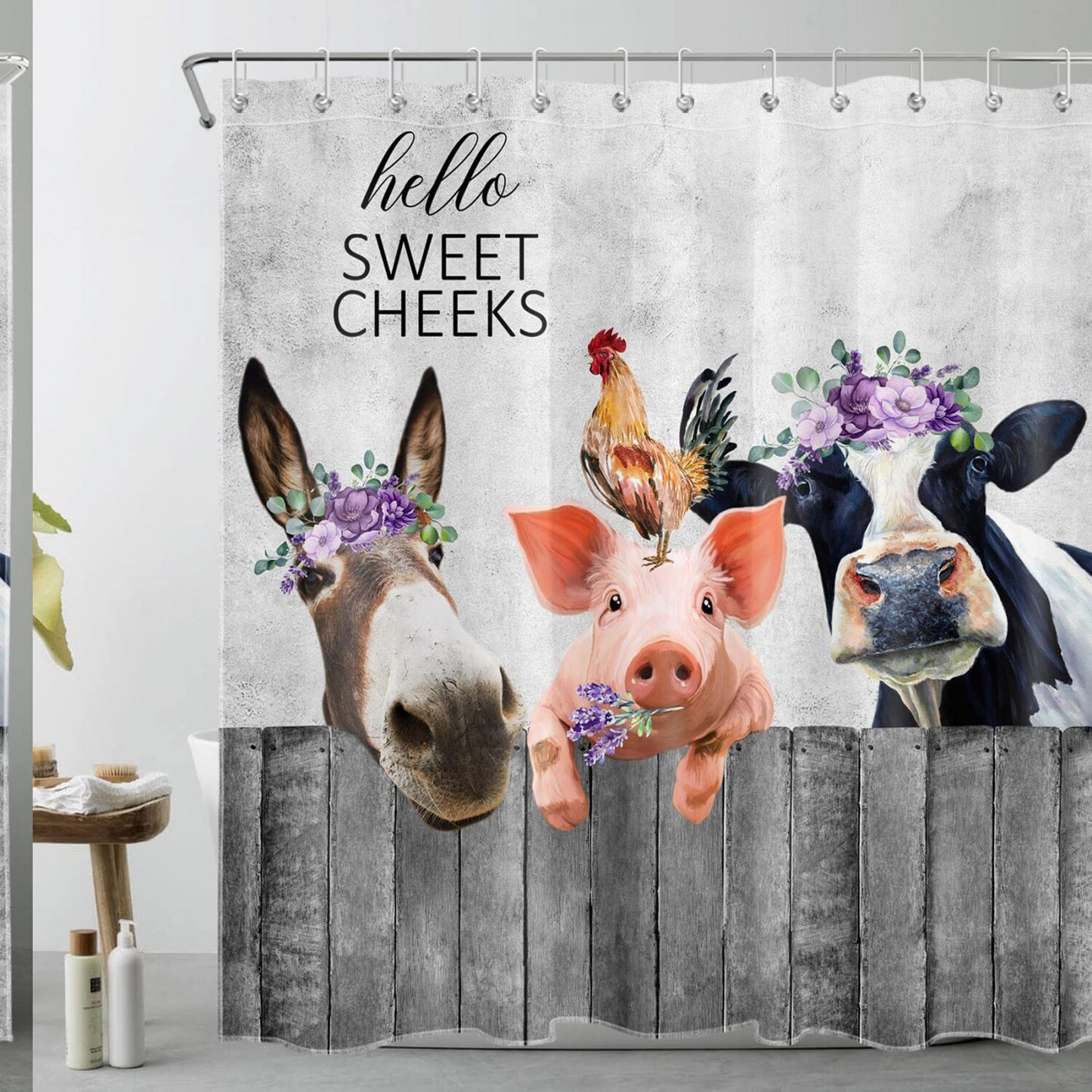 Farmhouse Animal Shower Curtain 70x70 Inch
