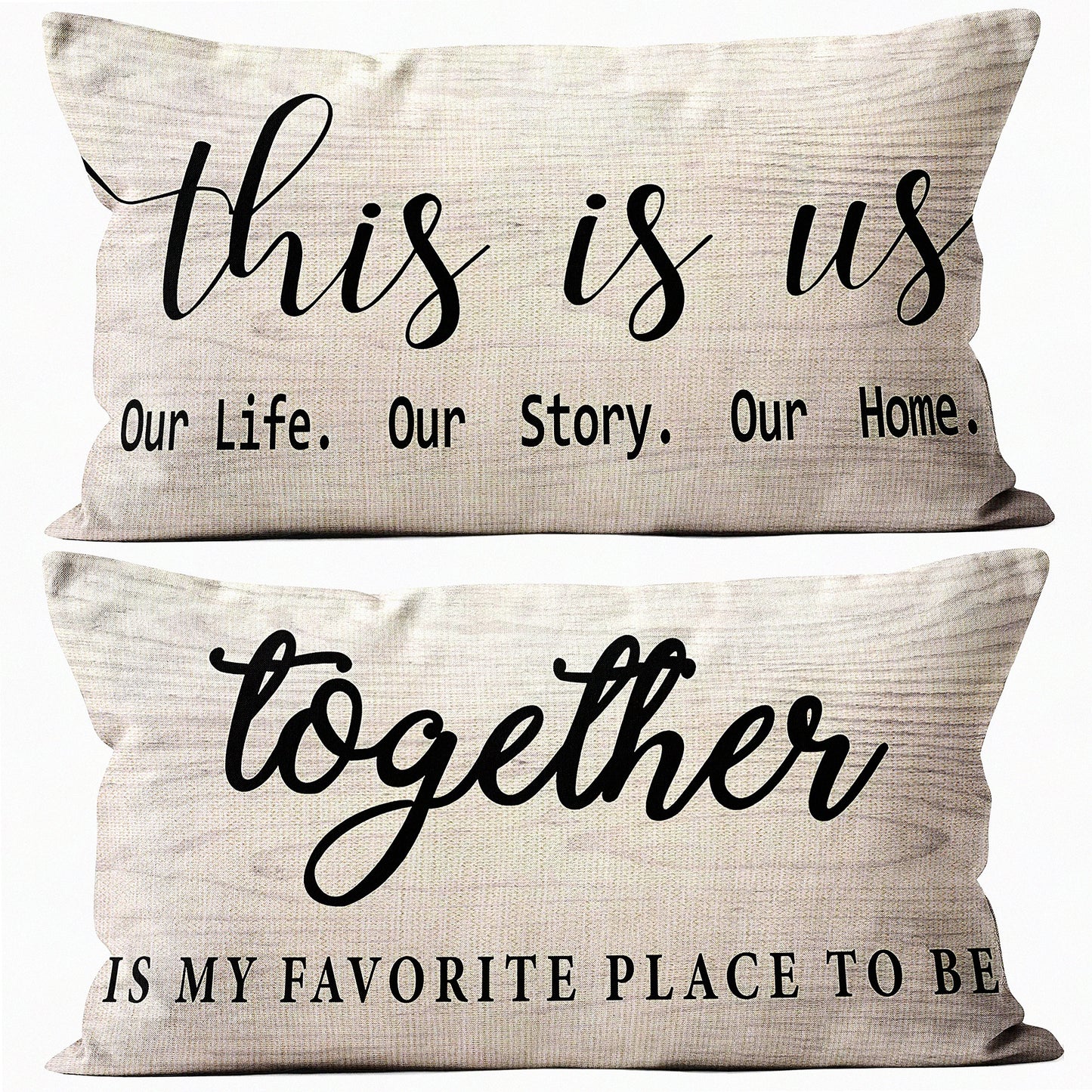 Farmhouse Chic Pillow Covers - Set of 2, 12x20 Rectangle Decorative Pillows for Couch - Home Sweet Home Collection - This is Us Theme