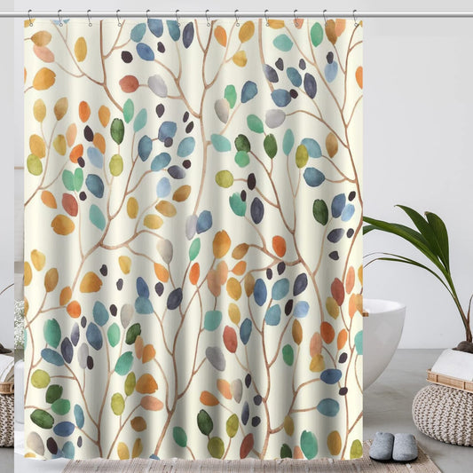 Floral Shower Curtain for Bathroom, Colorful Leaves, Set