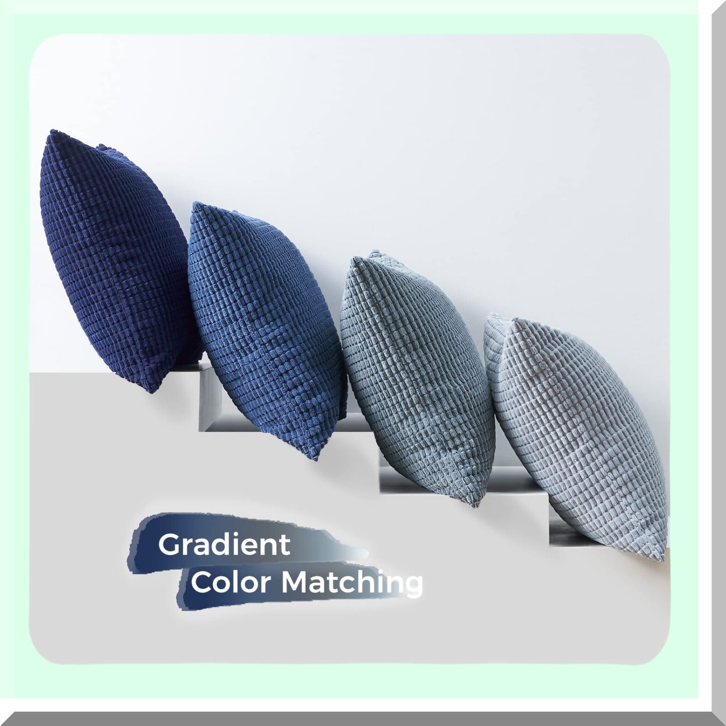 Blue Summer Corduroy Cushion Set - 20x20 Inch Modern Decorative Throw Pillow Covers for Couch, Sofa, Living Room - Dark Blue European Shams - Pack of 4