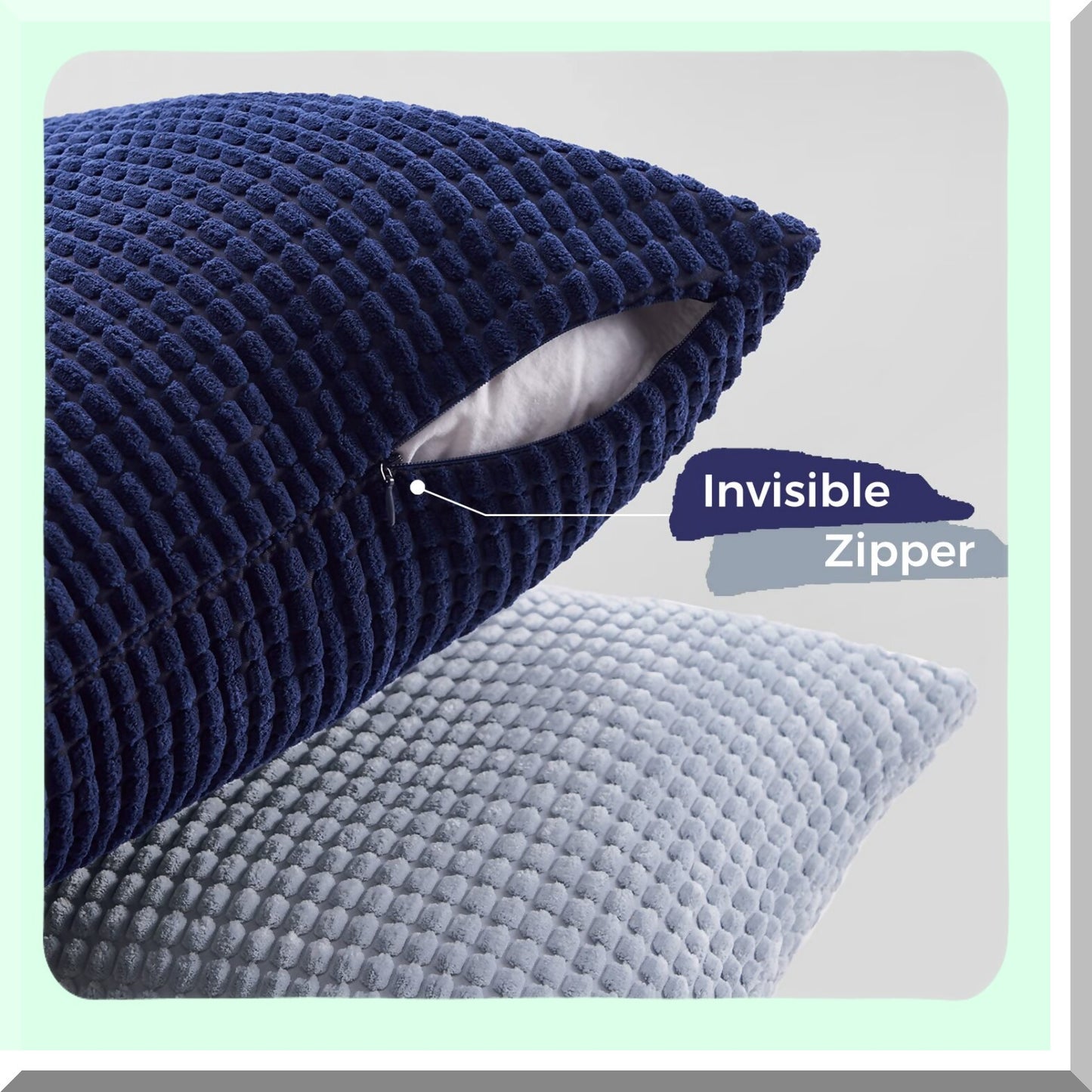 Blue Summer Corduroy Cushion Set - 20x20 Inch Modern Decorative Throw Pillow Covers for Couch, Sofa, Living Room - Dark Blue European Shams - Pack of 4