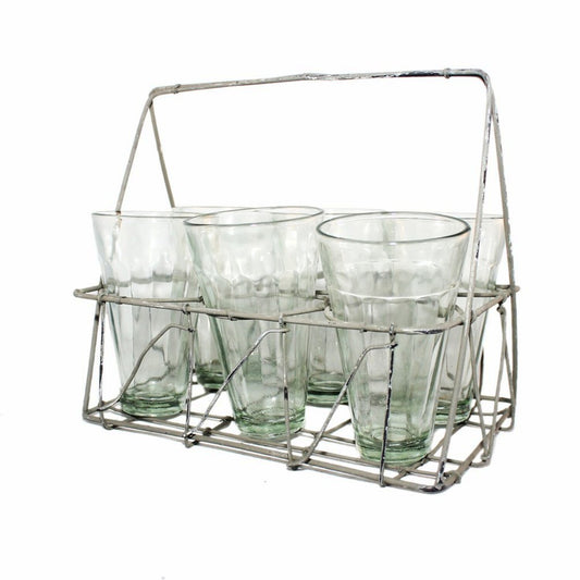 Rectangular Galvanized Wire Caddy with 6 Glasses