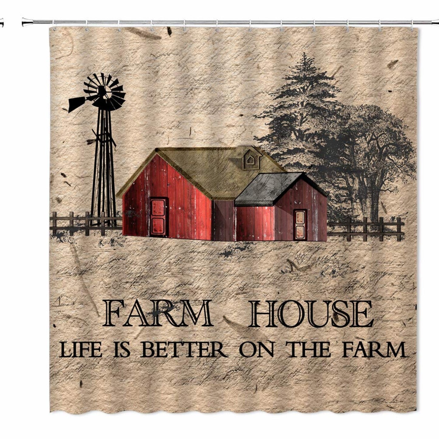 Rustic Farmhouse Windmill Shower Curtain 71x71 Inch