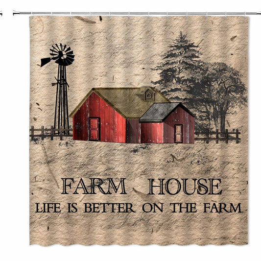 Rustic Farmhouse Windmill Shower Curtain 71x71 Inch
