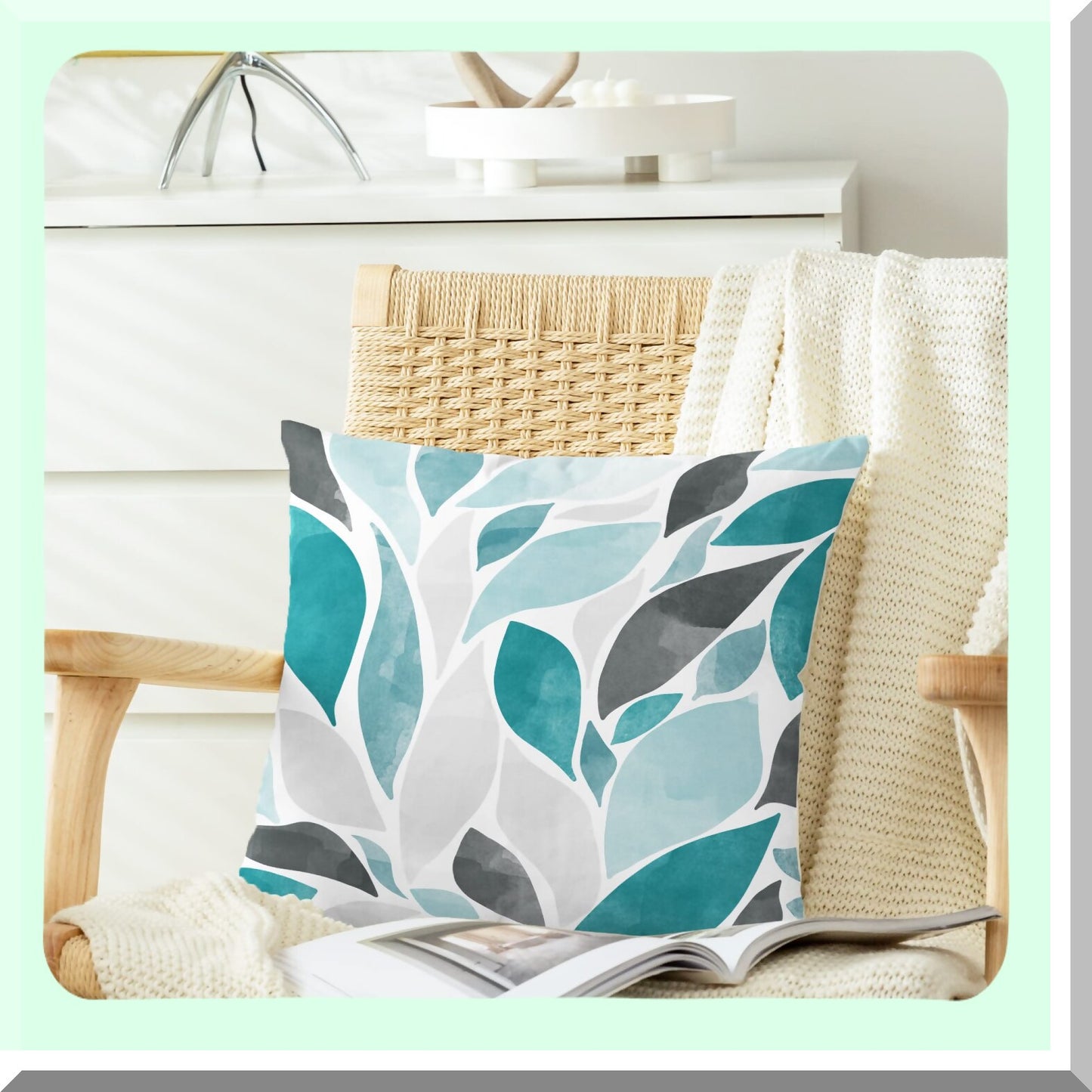Falling Dahlia Floral Throw Pillow Covers - Cozy Fleece Cushion Cases for Couch & Bed - Farmhouse Decorative Petals Design - Pack of 2, 18x18 Teal Grey