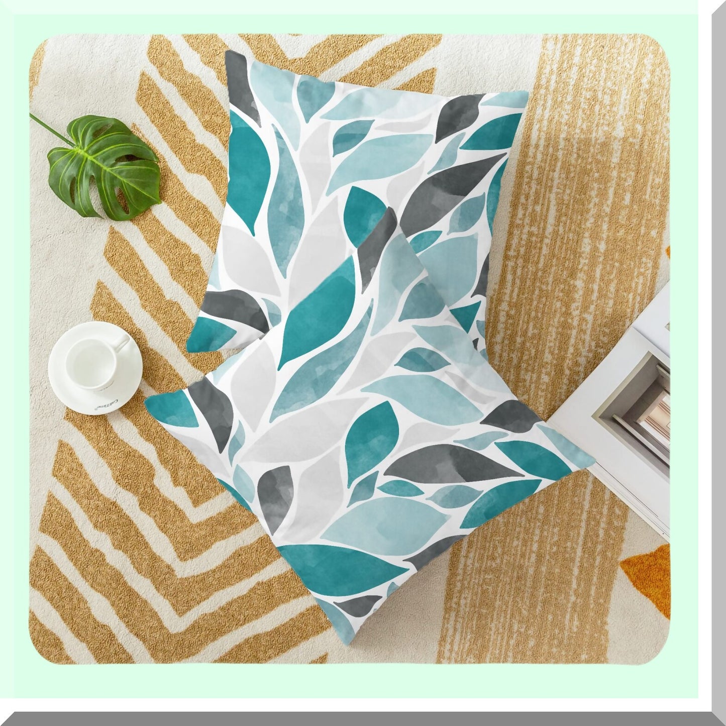 Falling Dahlia Floral Throw Pillow Covers - Cozy Fleece Cushion Cases for Couch & Bed - Farmhouse Decorative Petals Design - Pack of 2, 18x18 Teal Grey