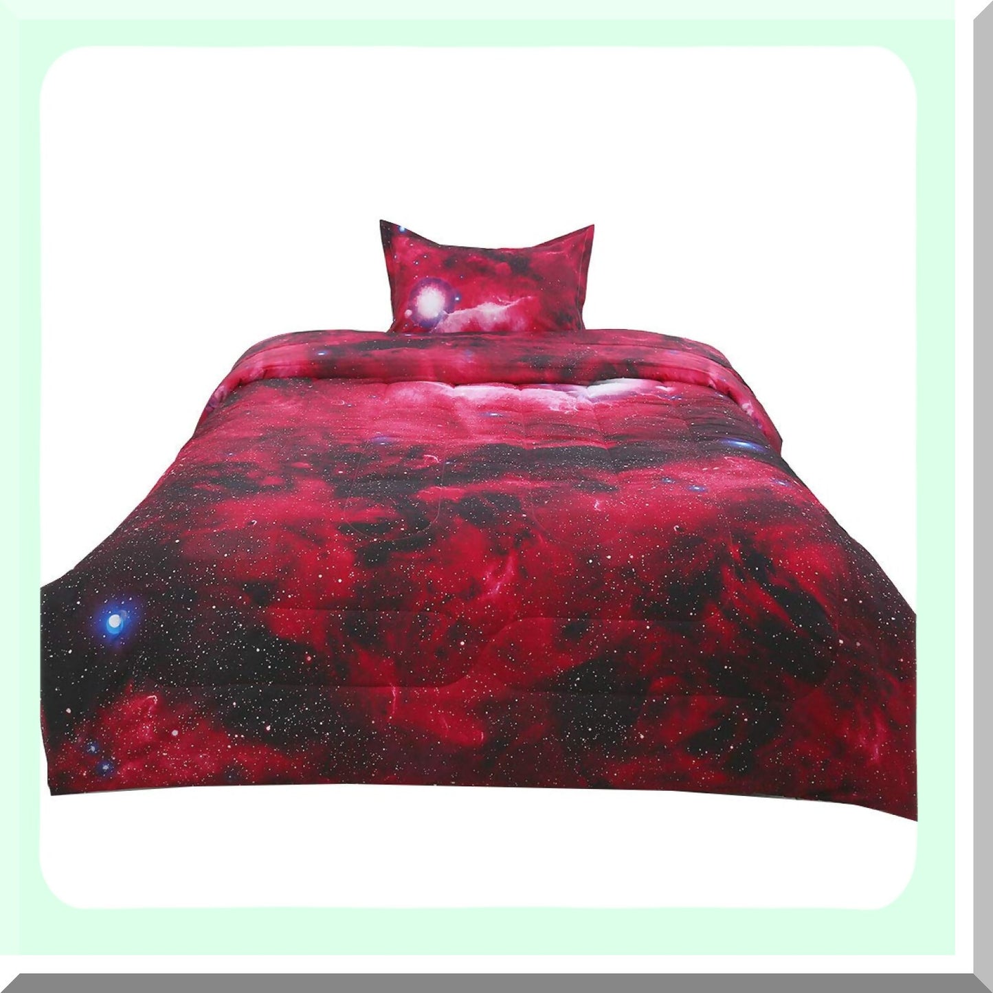 Galaxy Red Twin Comforter Set - 3D Outer Space Themed Bedding - All-Season Down Alternative Quilted Duvet - Reversible Design - Includes Comforter & Pillowcase