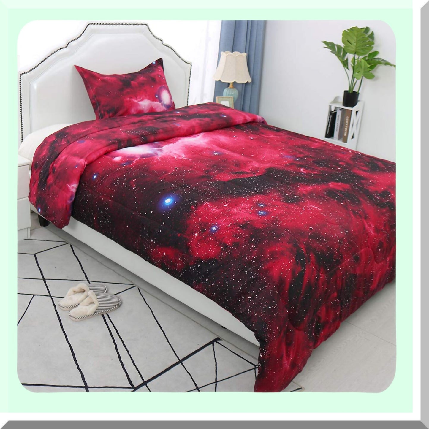 Galaxy Red Twin Comforter Set - 3D Outer Space Themed Bedding - All-Season Down Alternative Quilted Duvet - Reversible Design - Includes Comforter & Pillowcase